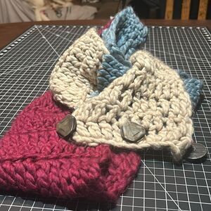 Crocheted Tricolored Wool Scarf Cottage Core Grandma Core